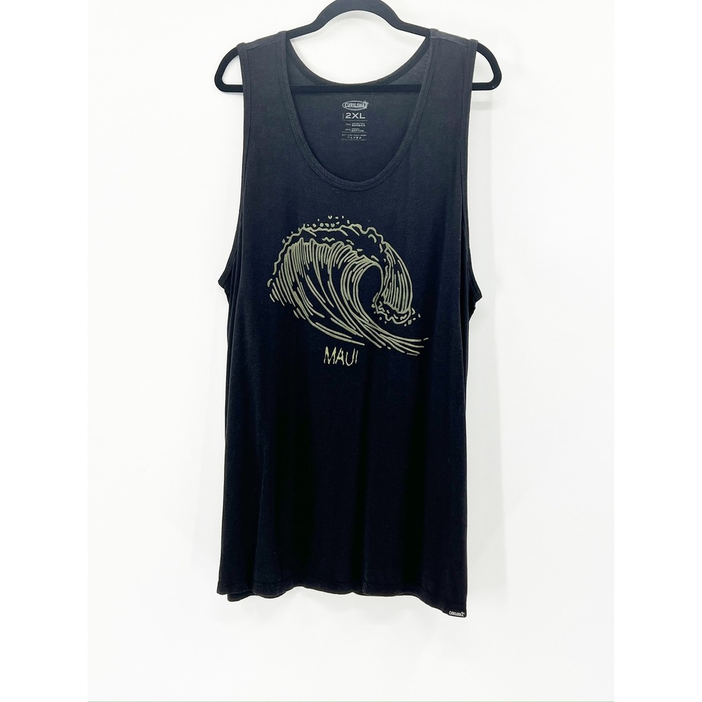 Cariloha Tank Top Men 2XL Black Good Maui Wave Graphic Bamboo Blend 1076-013C
